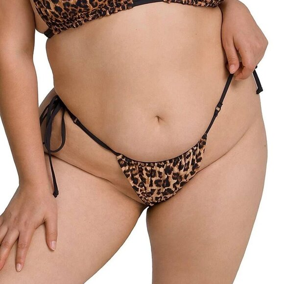 NWT GOOD AMERICAN Tanga Reversible Hi-Hi String Bikini Bottoms Black Leopard S - Picture 5 of 10